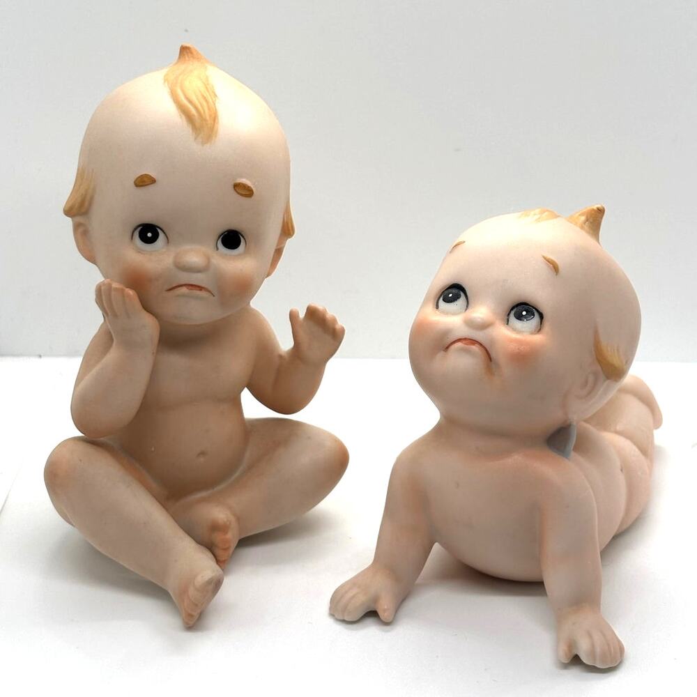 2 Vintage 1960's Lefton Kewpie Dolls Baby, Bisque Figurine, Excellent Condition